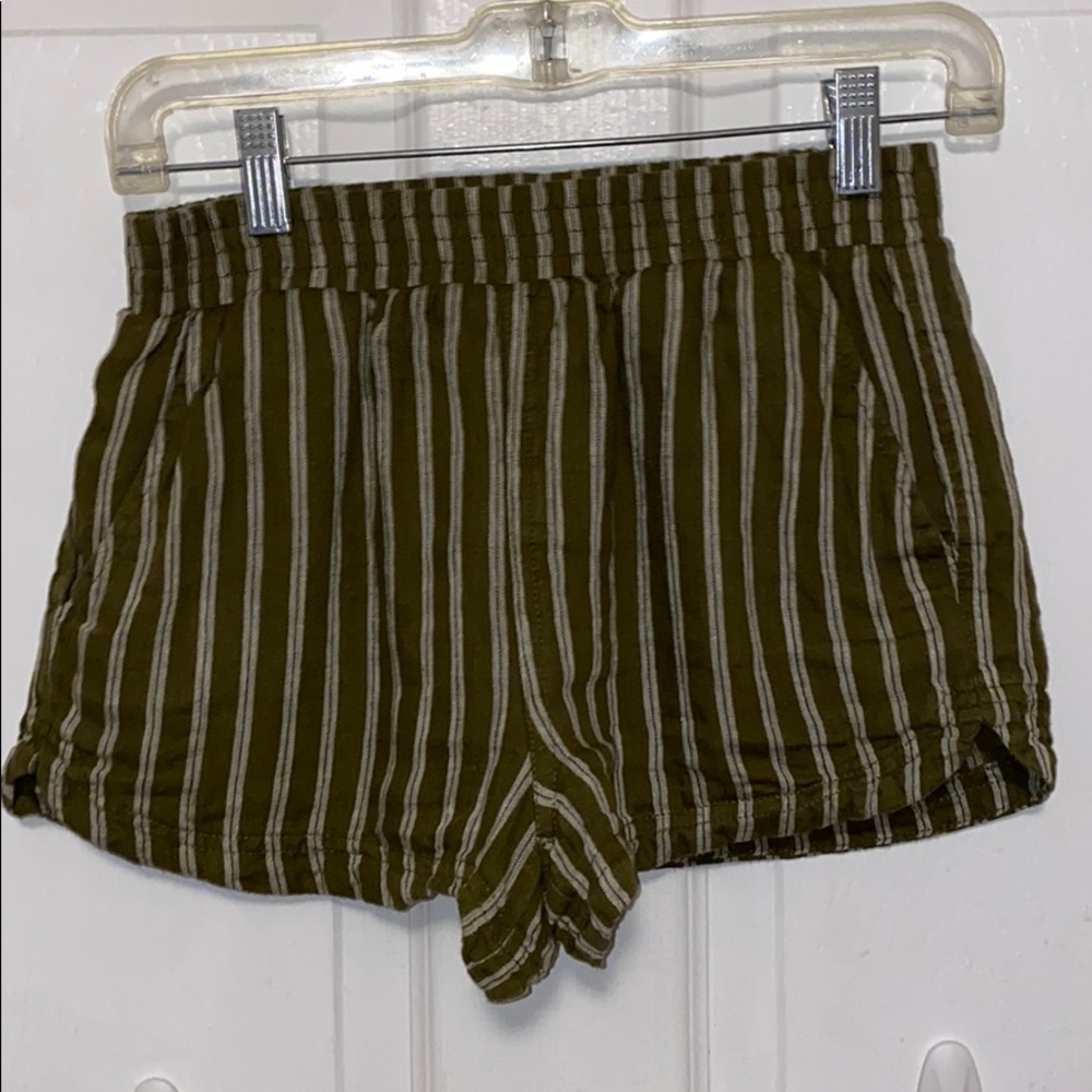 Forever 21 Green and White Striped Linen Shorts XS